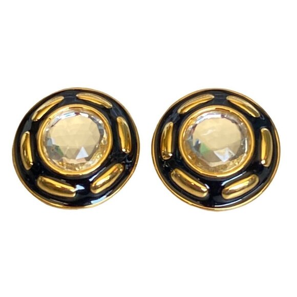 Anne Klein Couture vintage enamel & crystal round maximalist statement‎ earrings
